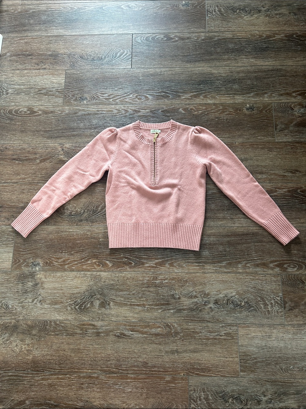 Spartina 449 Pink Puff Sleeve Quarter Zip Sweater XS
